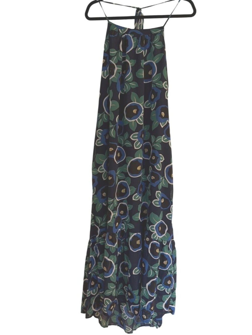 Hayden L.A. Dress Sz M Vibrant Floral Halter Ruffle Maxi Dress Lined Sheer
